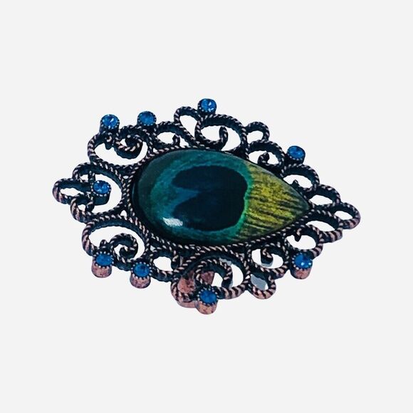 Betsey Johnson Peacock Ring Sz 7 Feather Big Statement Vegetable Garden Morocco - Picture 9 of 15